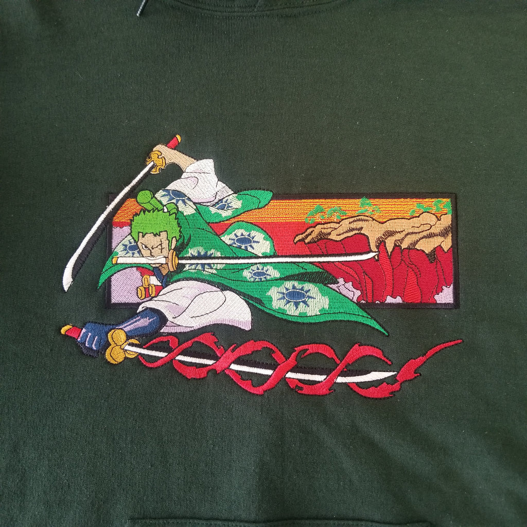 Three Swordsman Zoro Glow-In-The-Dark Embroidered Hoodie